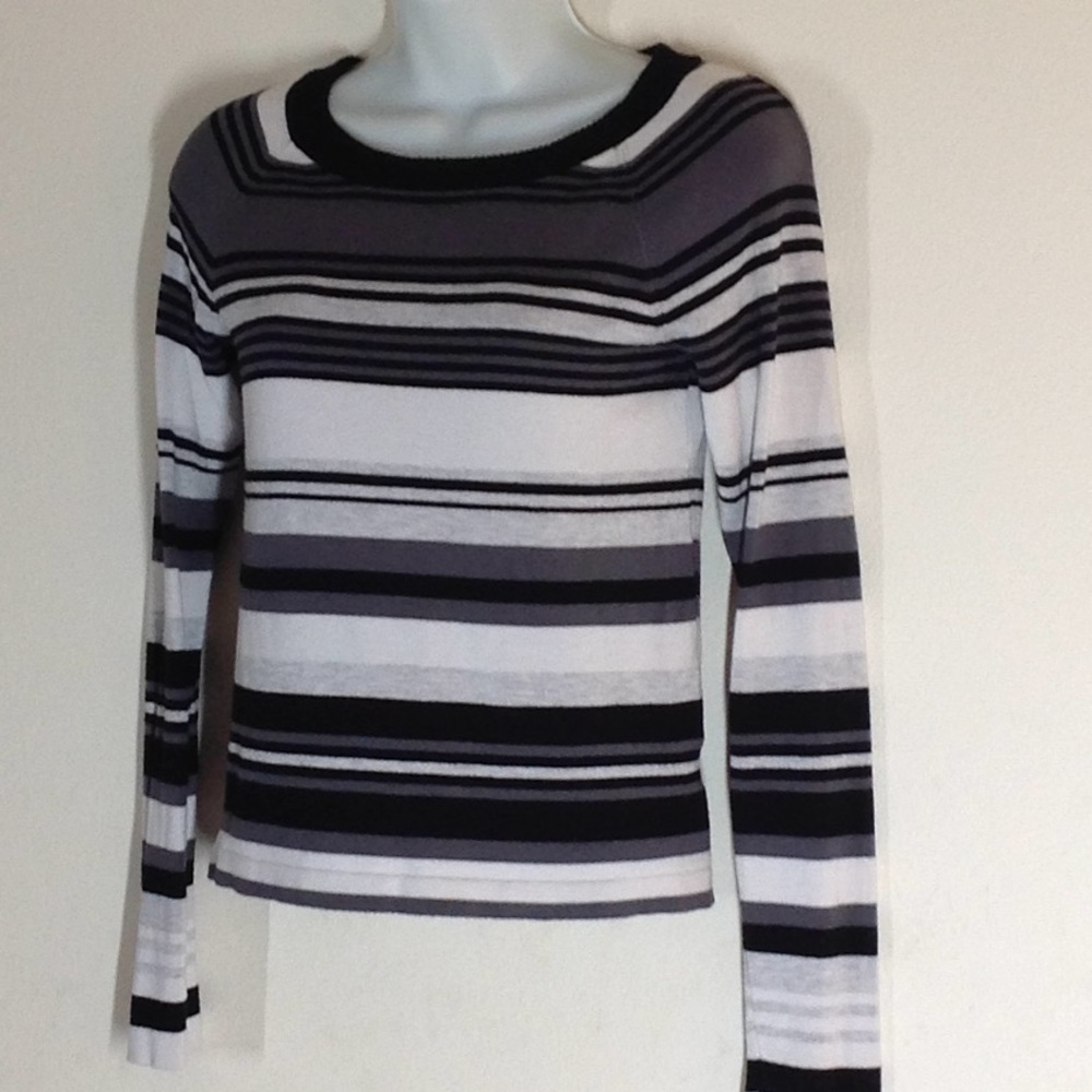 Express Color Block Stripe Black/Gray/White Sweate - image 2